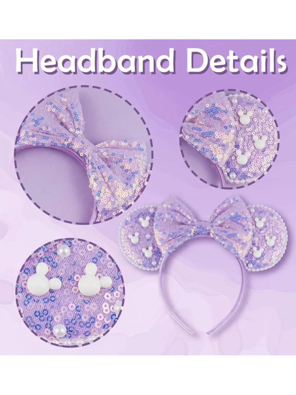 Women Purple Polyester Velvet Mickey Mouse Halloween Costume Headband